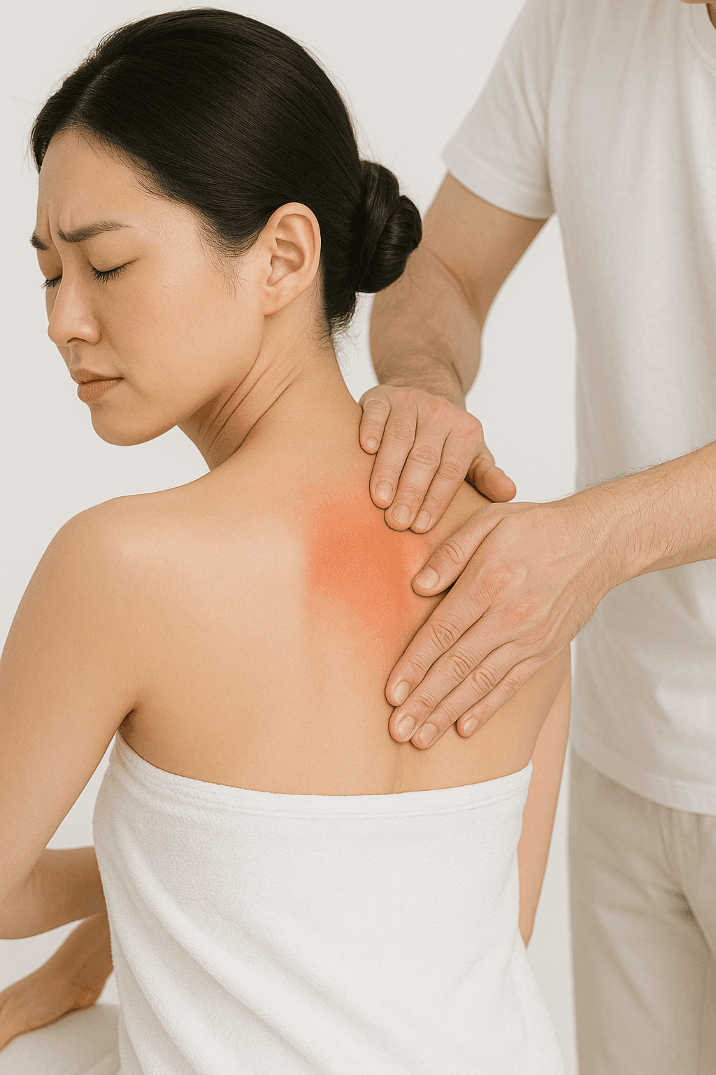 Shoulder pain relief massage targeting tension and muscle tightness.
